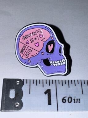 Purple Skull spooky pastel sh@t coffee snacks Pin Brooch